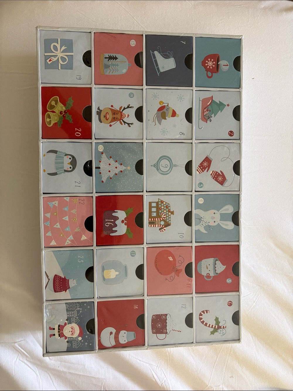 Holiday Advent Calendar Drawer Set - Blue, Red, White